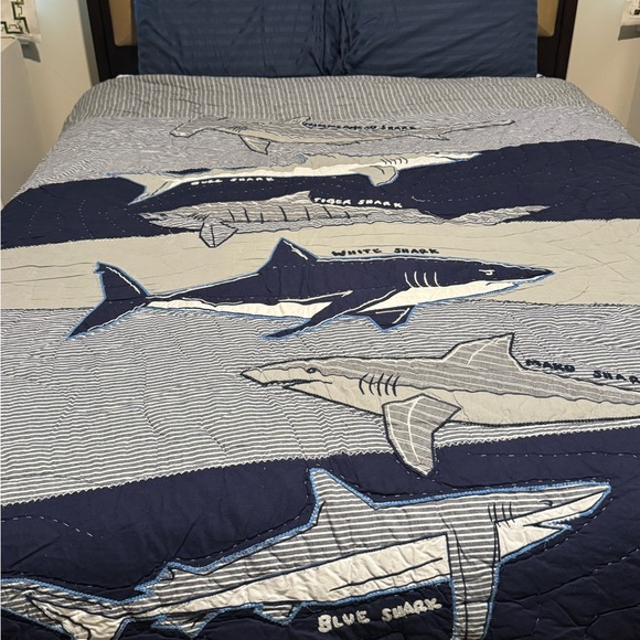 Pottery Barn Kids Shark Quilt in Blue and White - Picture 2 of 6